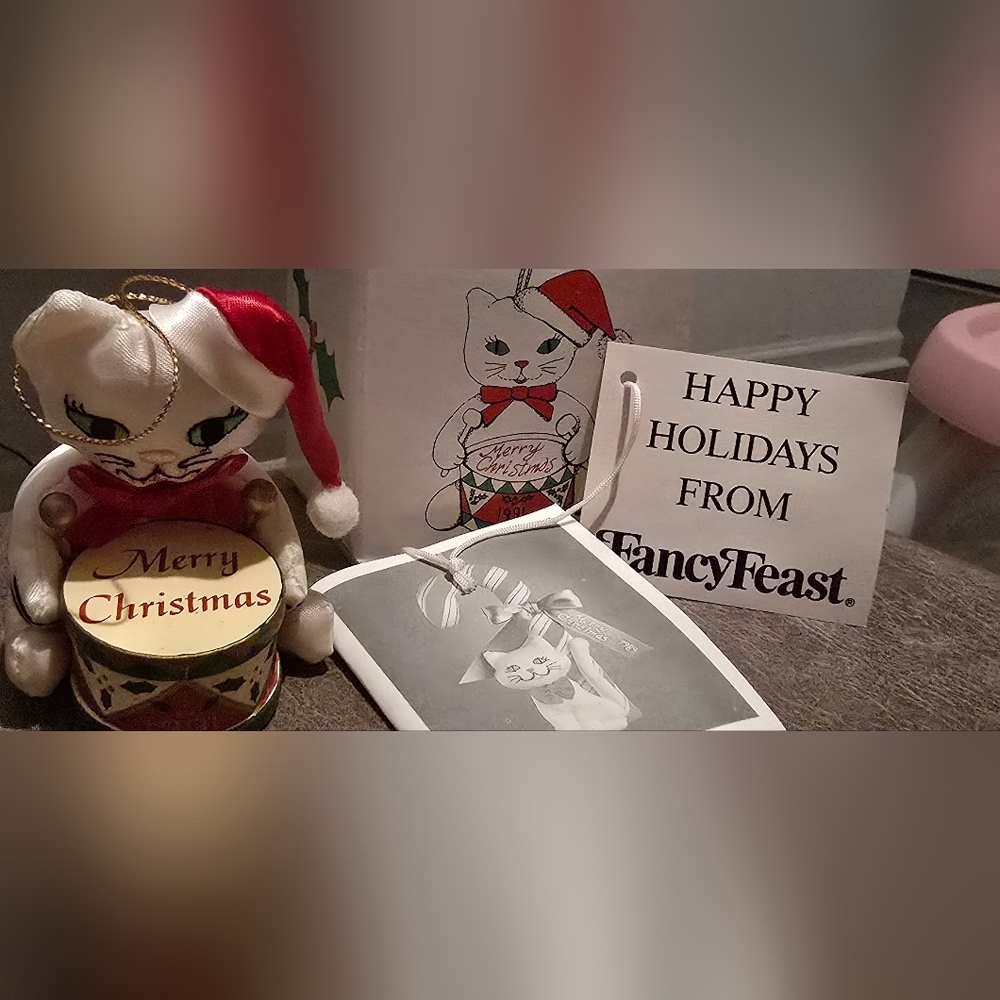 Vintage 1991 Fancy Feast Christmas Ornament With Original Box And Tags